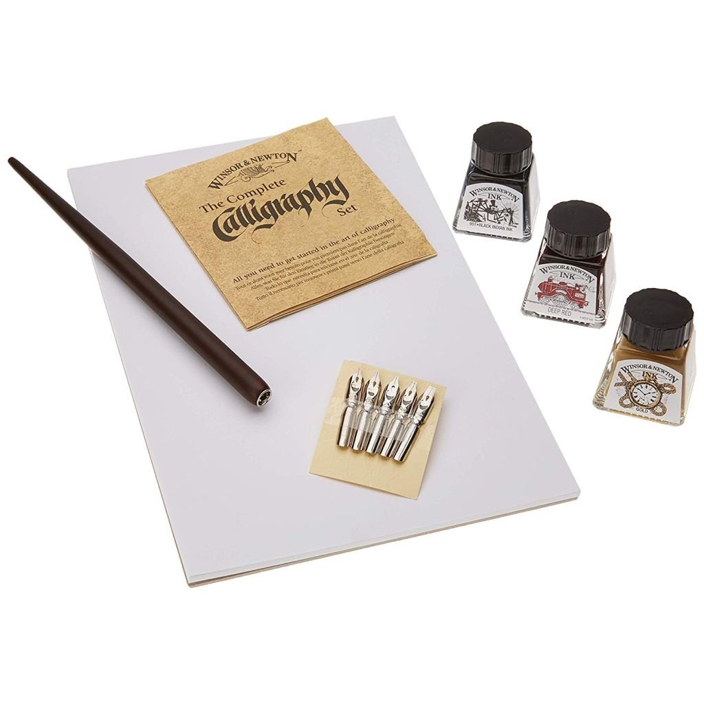 Winsor & Newton Drawing Ink - Complete Calligraphy Set - 3 Inks x 14 ML + 5 Nibs