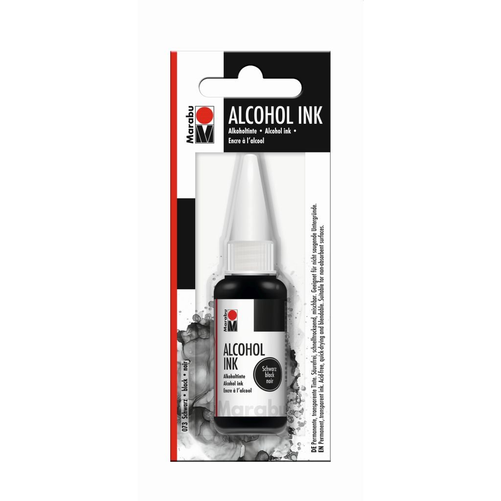 Marabu Alcohol Ink - Bottle of 20 ML - Black (073) - Blister Pack