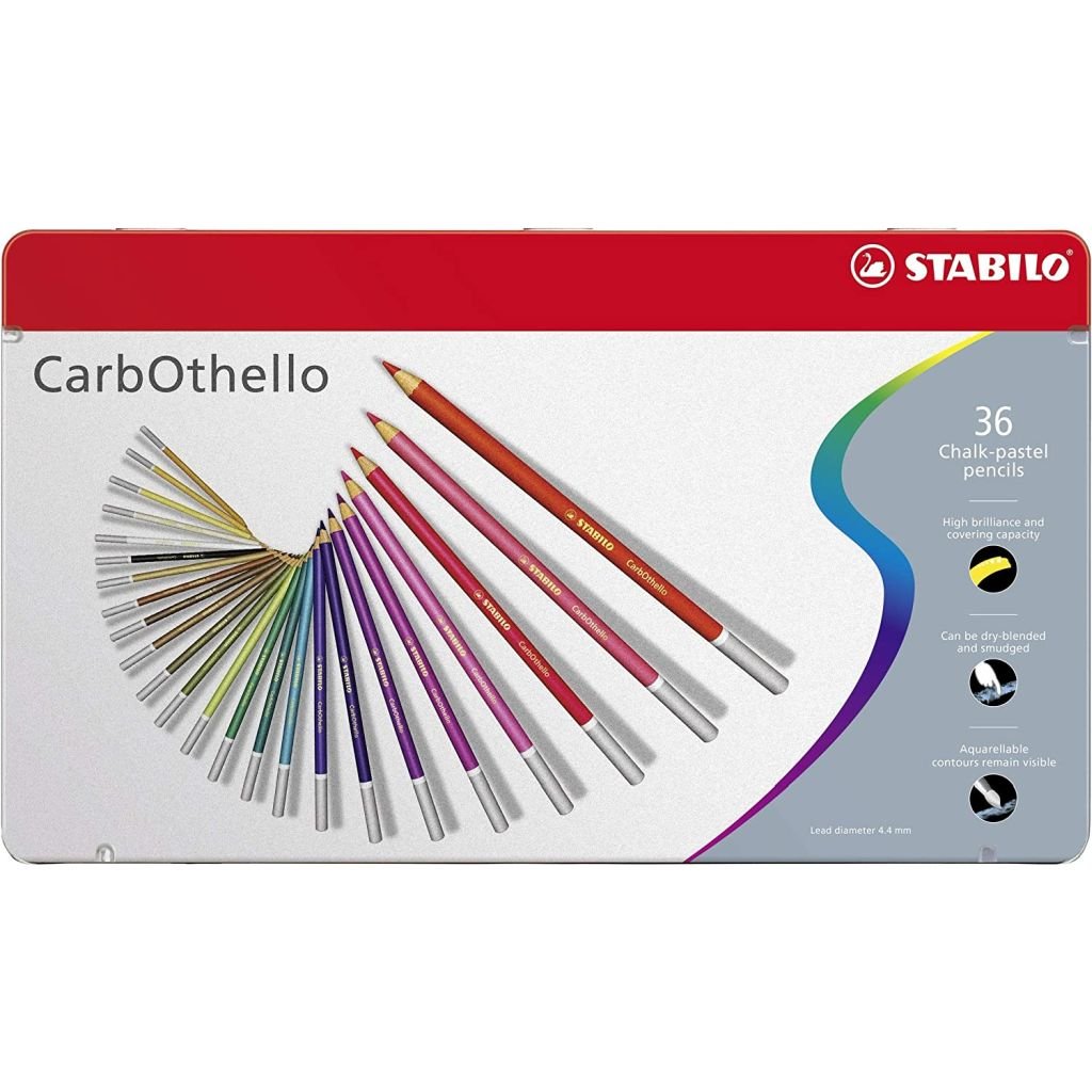 Stabilo CarbOthello - Chalk Pastel Pencil - Metal Box of 36 Assorted Colours