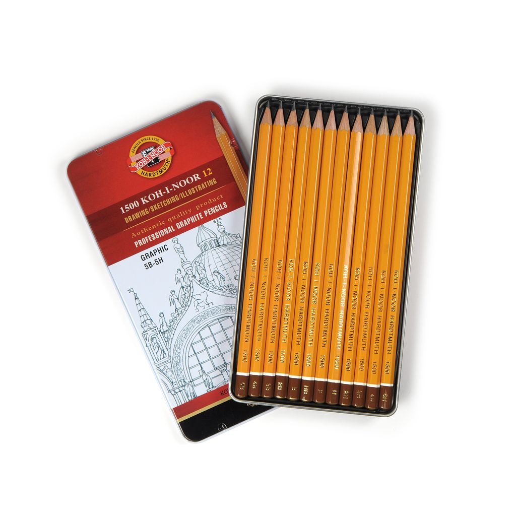 Koh-I-Noor Yellow Professional Graphite Pencil GRAPHIC Set of 12 - 5B-5H