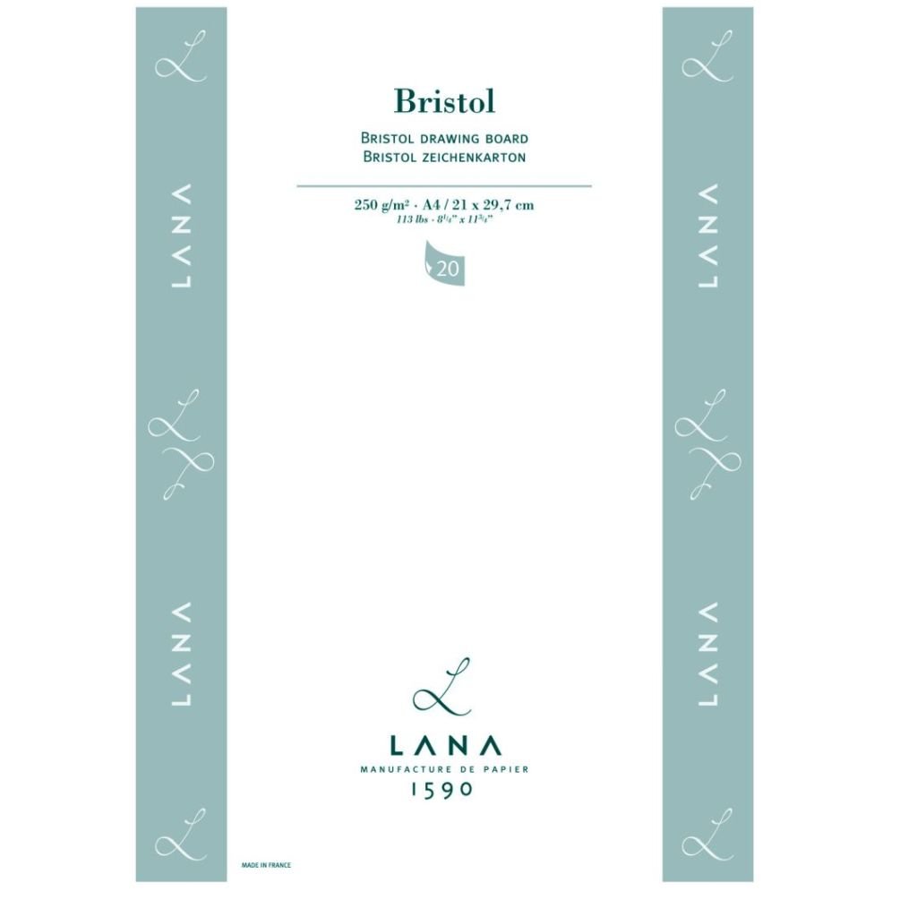 Lana Bristol A4 (21 cm x 29.7 cm) Extra White Ultra Smooth 250 GSM Paper, Short Side Glued Pad of 20 Sheets
