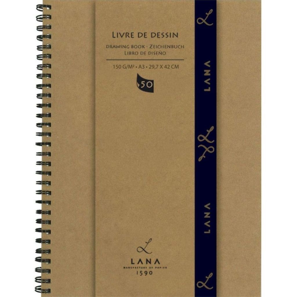 Lana Livre De Dessin - Drawing Book - A3 (29.7 cm x 42 cm) Natural White Light Grain / Matt Finish 150 GSM Paper, Long Side Spiral Album of 50 Sheets