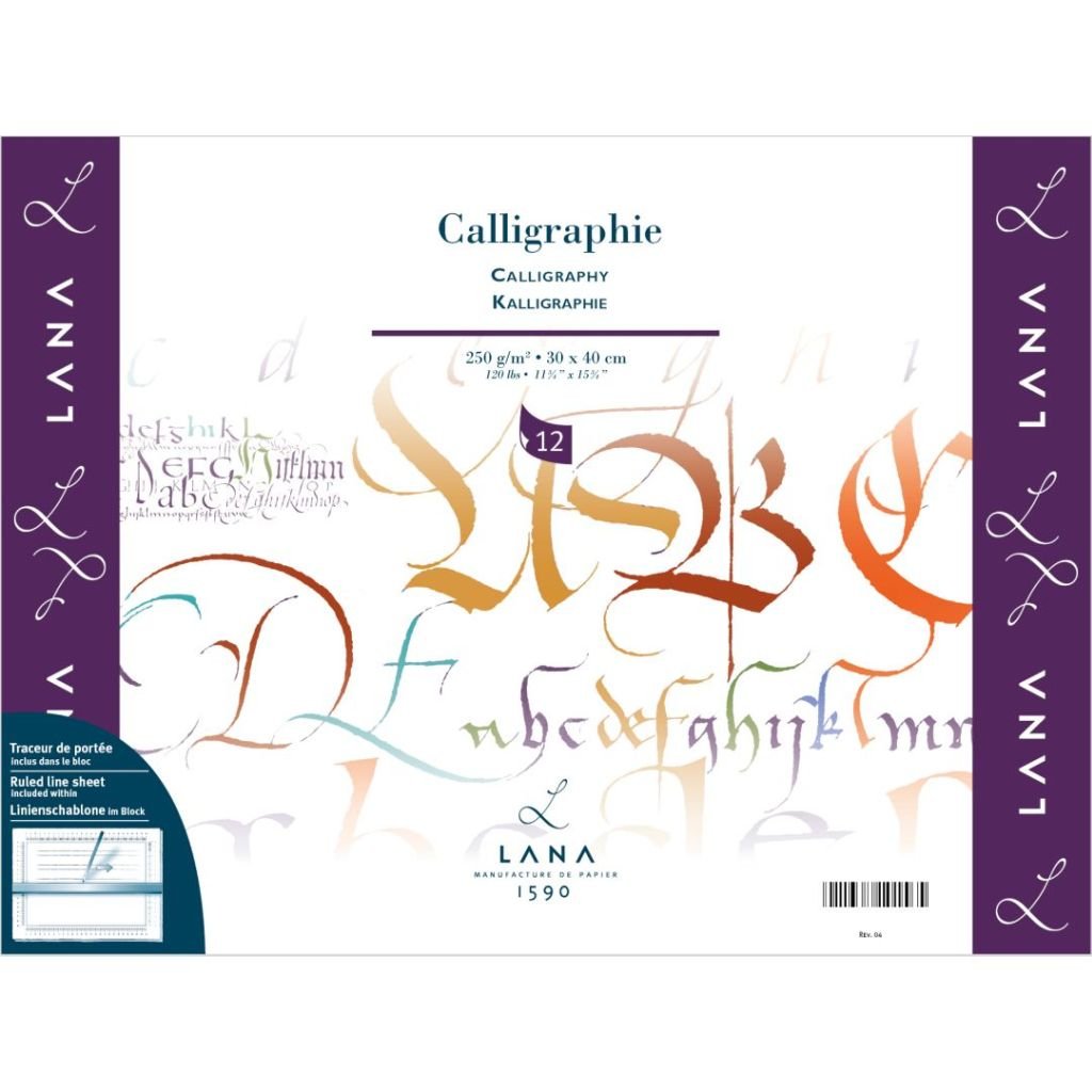 Lana Calligraphie - Calligraphy - 30 cm x 40 cm White Ultra Smooth 250 GSM Paper, Long Side Glued Pad of 12 Sheets