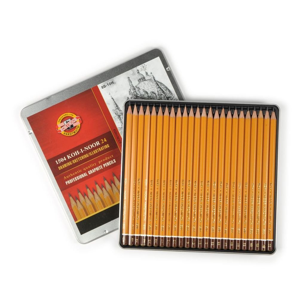 Koh-I-Noor Yellow Professional Graphite Pencil COMPLETE ART set of 24 - 8B-10H