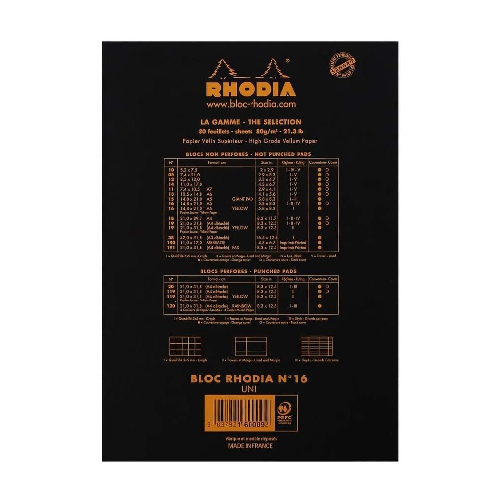 Rhodia - Basics Black No. 16 - Stapled - Blank Notepad - A5 (148 mm x 210 mm or 5.8