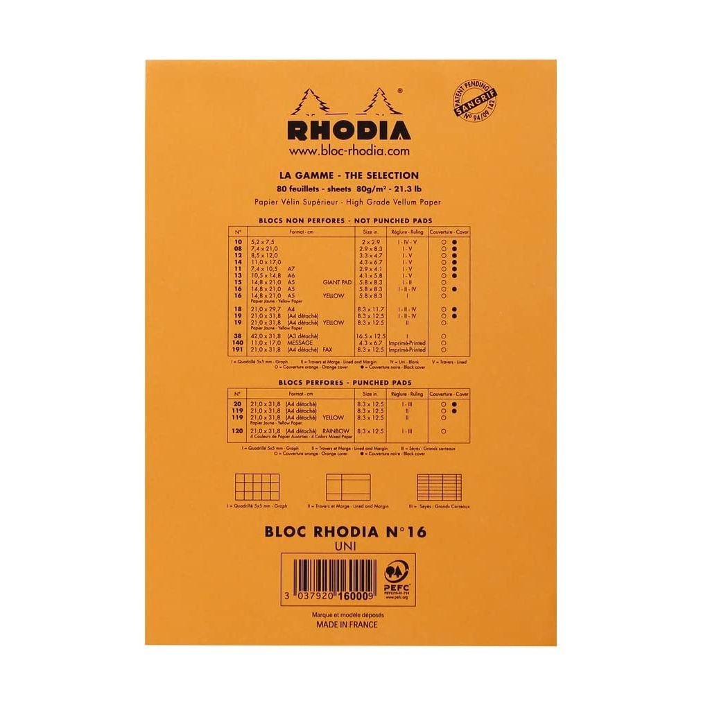 Rhodia - Basics Orange No. 16 - Stapled - Blank Notepad - A5 (148 mm x 210 mm or 5.8