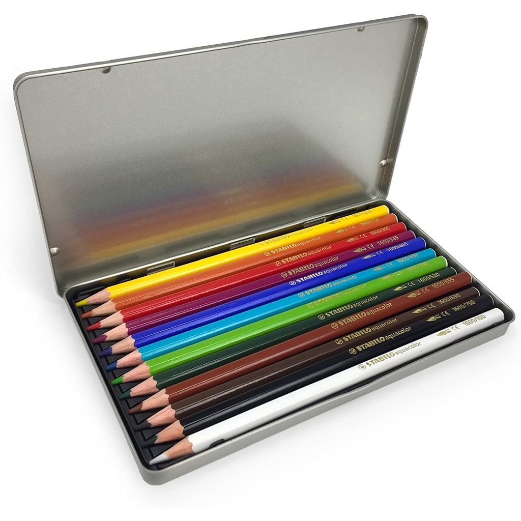 Stabilo Aquacolour - Watercolour Pencil - Metal Box of 12 Assorted Colours