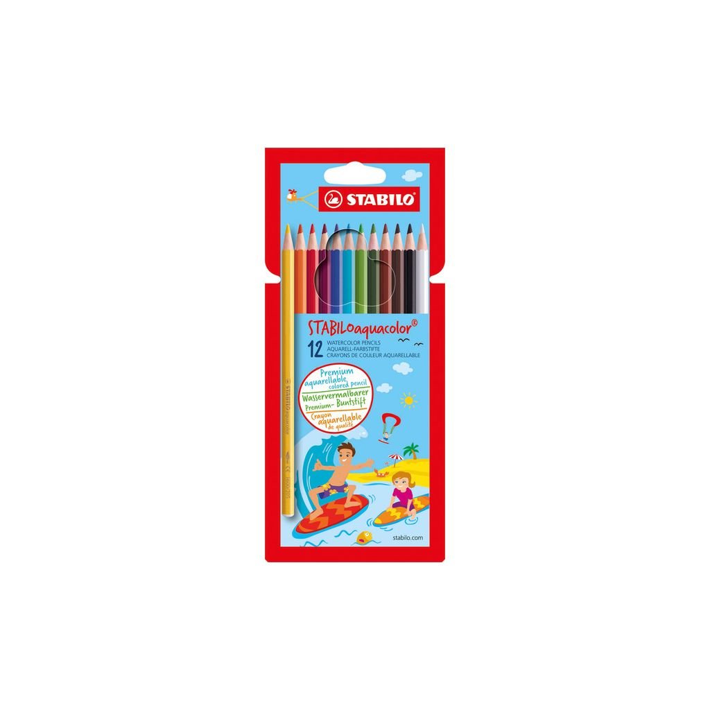 Stabilo Aquacolour - Watercolour Pencil - Cardboard Box of 12 Assorted Colours