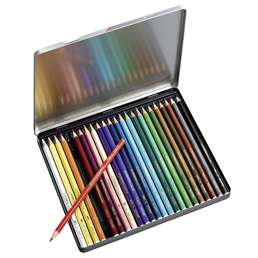 Stabilo Aquacolour - Watercolour Pencil - Metal Box of 24 Assorted Colours