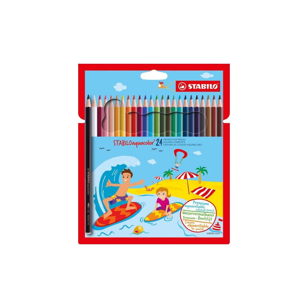 Stabilo Aquacolour - Watercolour Pencil - Cardboard Box of 24 Assorted Colours