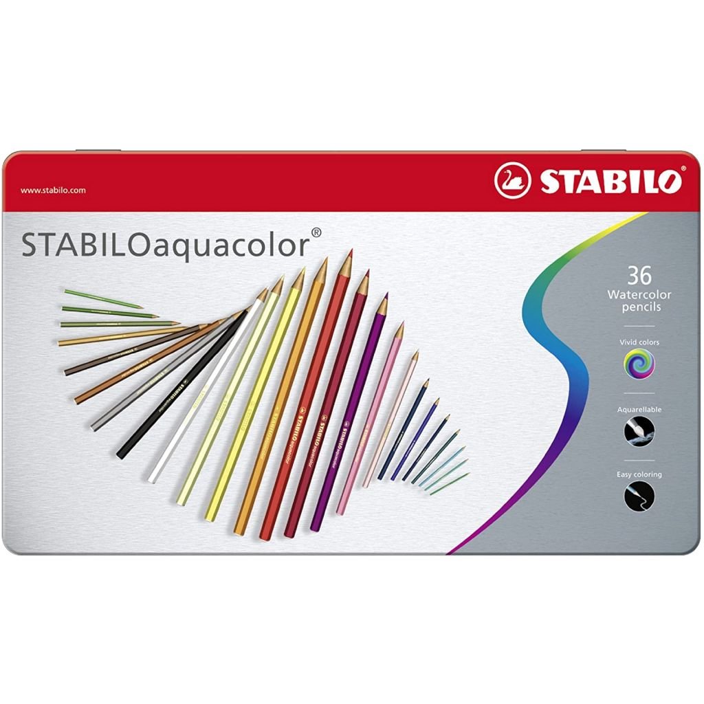 Stabilo Aquacolour - Watercolour Pencil - Metal Box of 36 Assorted Colours
