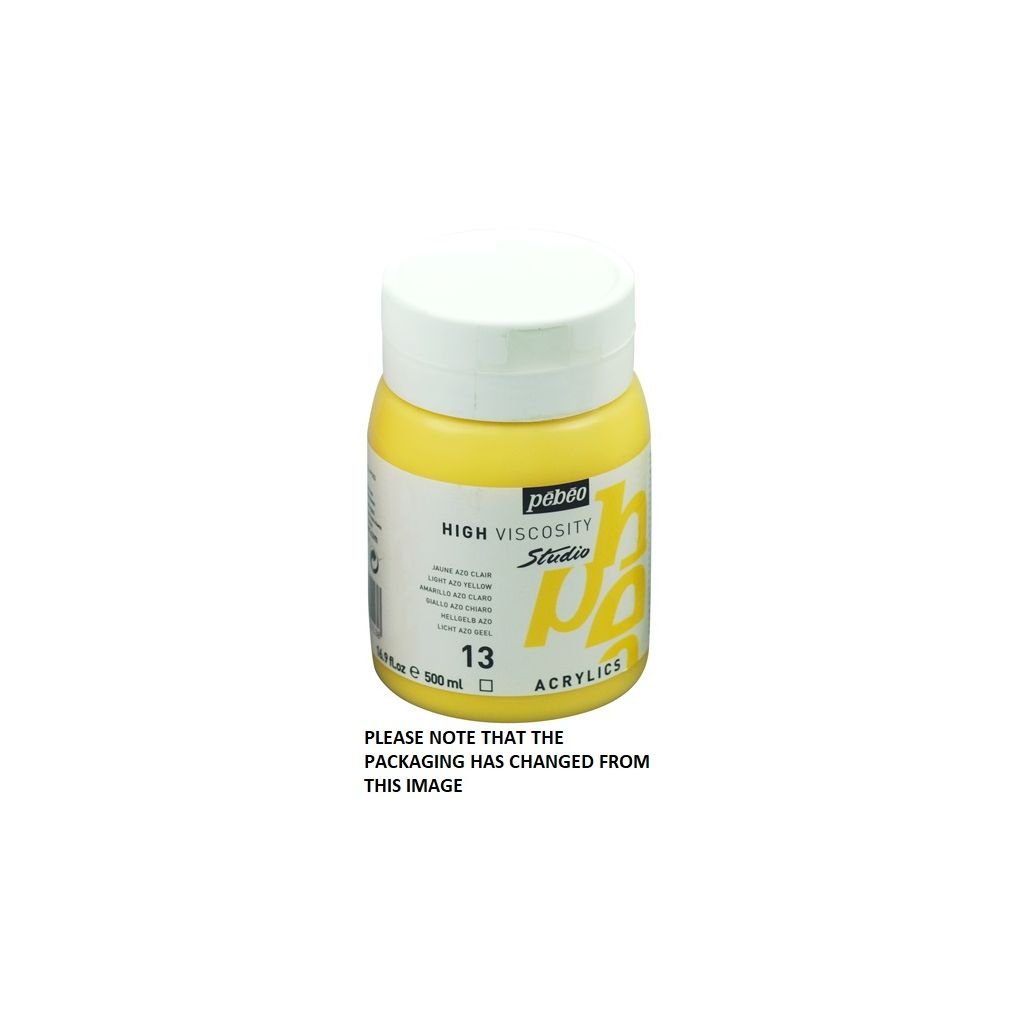 Pebeo High Viscosity Studio Acrylics - Light Azo Yellow (13) - Jar of 500 ML