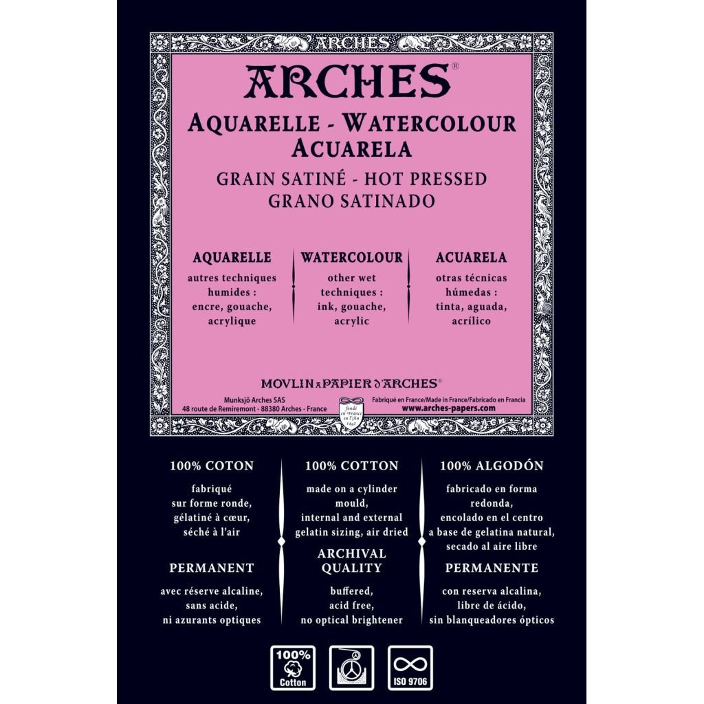 Arches Watercolour - Aquarelle - 113 cm x 914 cm Natural White Satin Grain / Hot Press 300 GSM 100% Cotton Paper Roll