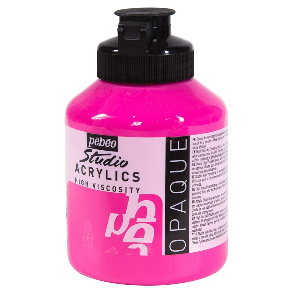 Pebeo High Viscosity Studio Acrylics - Opaque Vivid Pink (45) - Jar of 500 ML