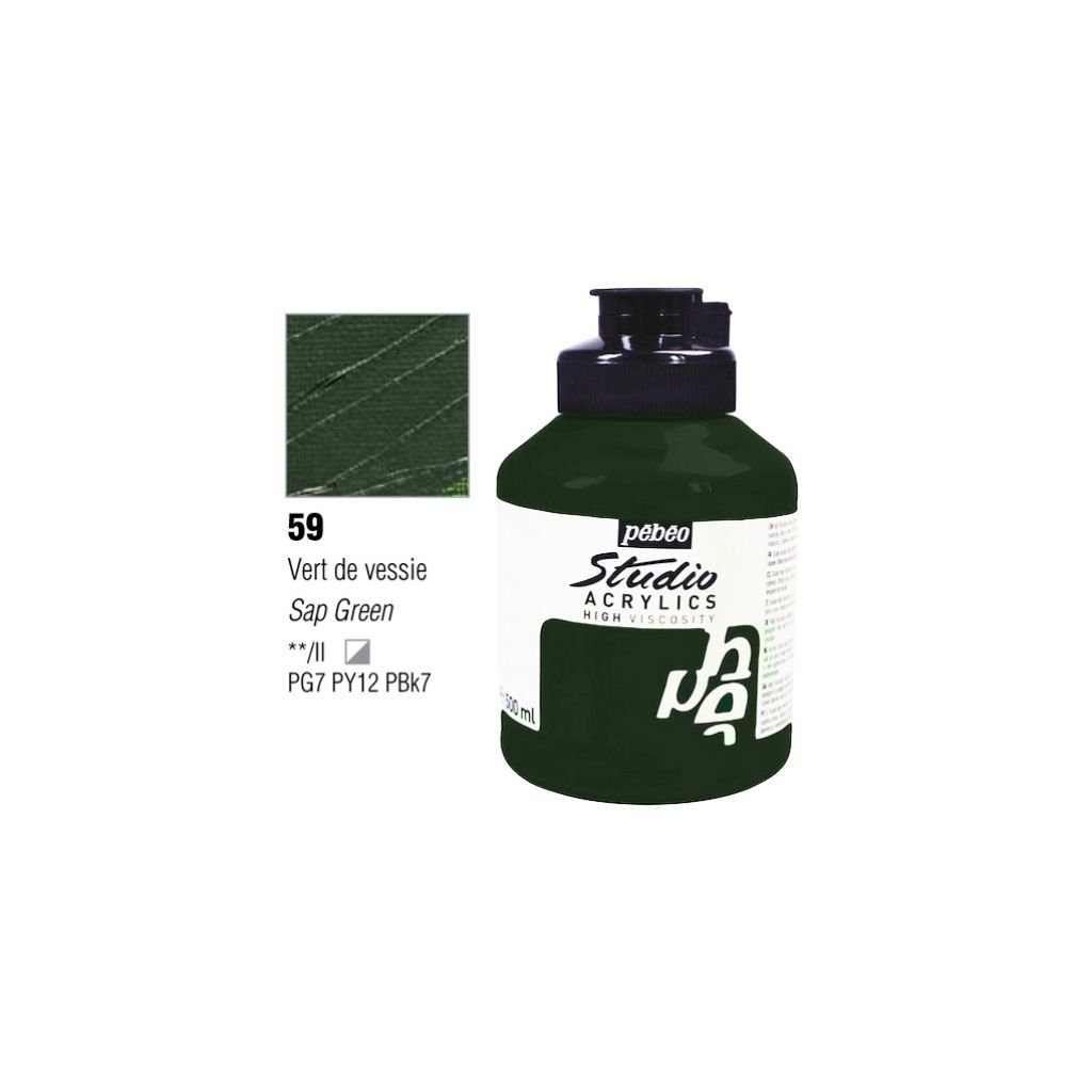 Pebeo High Viscosity Studio Acrylics - Opaque Sap Green (59) - Jar of 500 ML