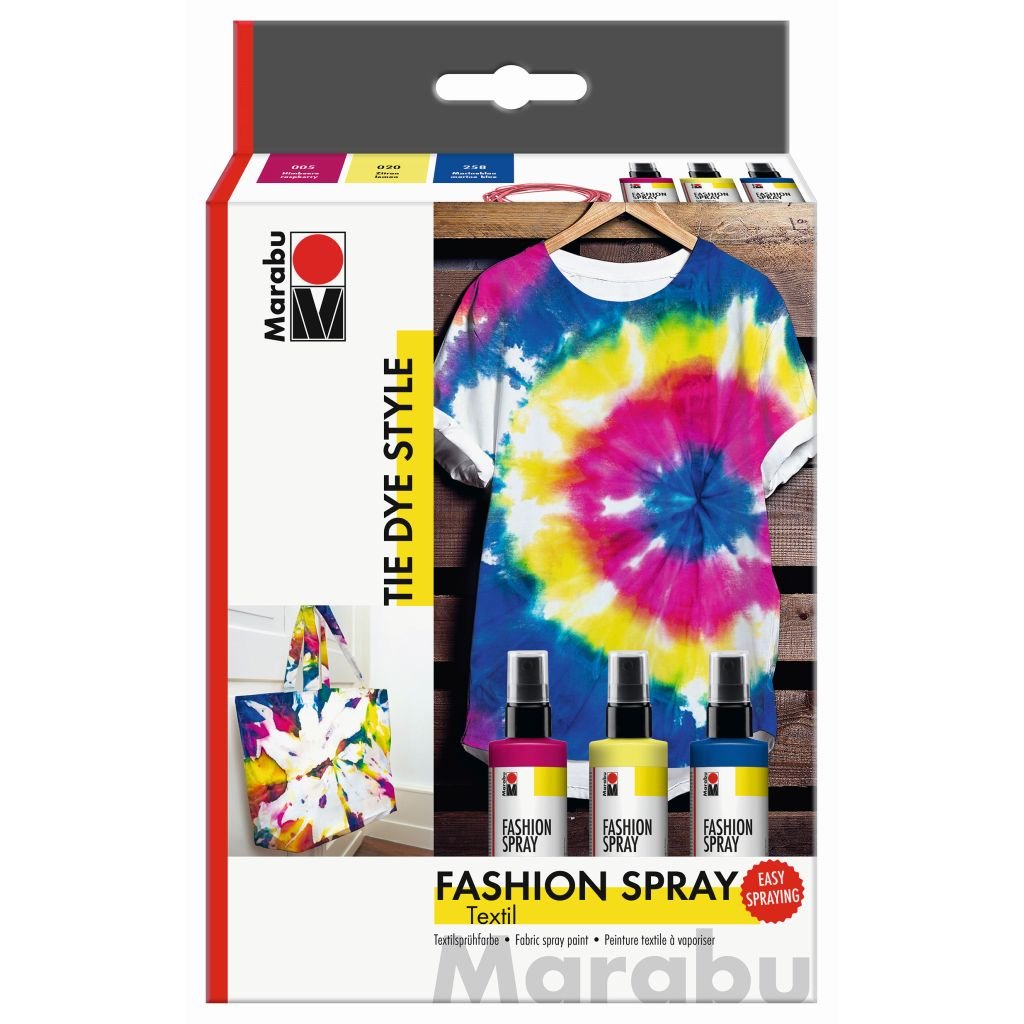 Marabu Fashion Spray Set - Tie Dye Style - Set of 3 x 100 ML Spray Bottles