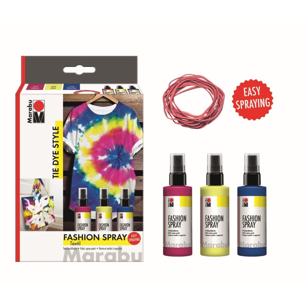 Marabu Fashion Spray Set - Tie Dye Style - Set of 3 x 100 ML Spray Bottles