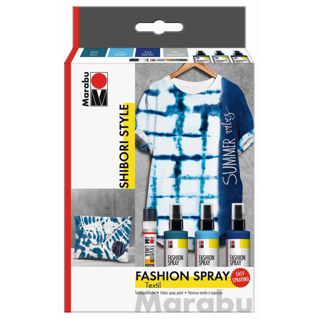 Marabu Fashion Spray Set - Shibori Style - Set of 3 x 100 ML Spray Bottles With Fashion Liner