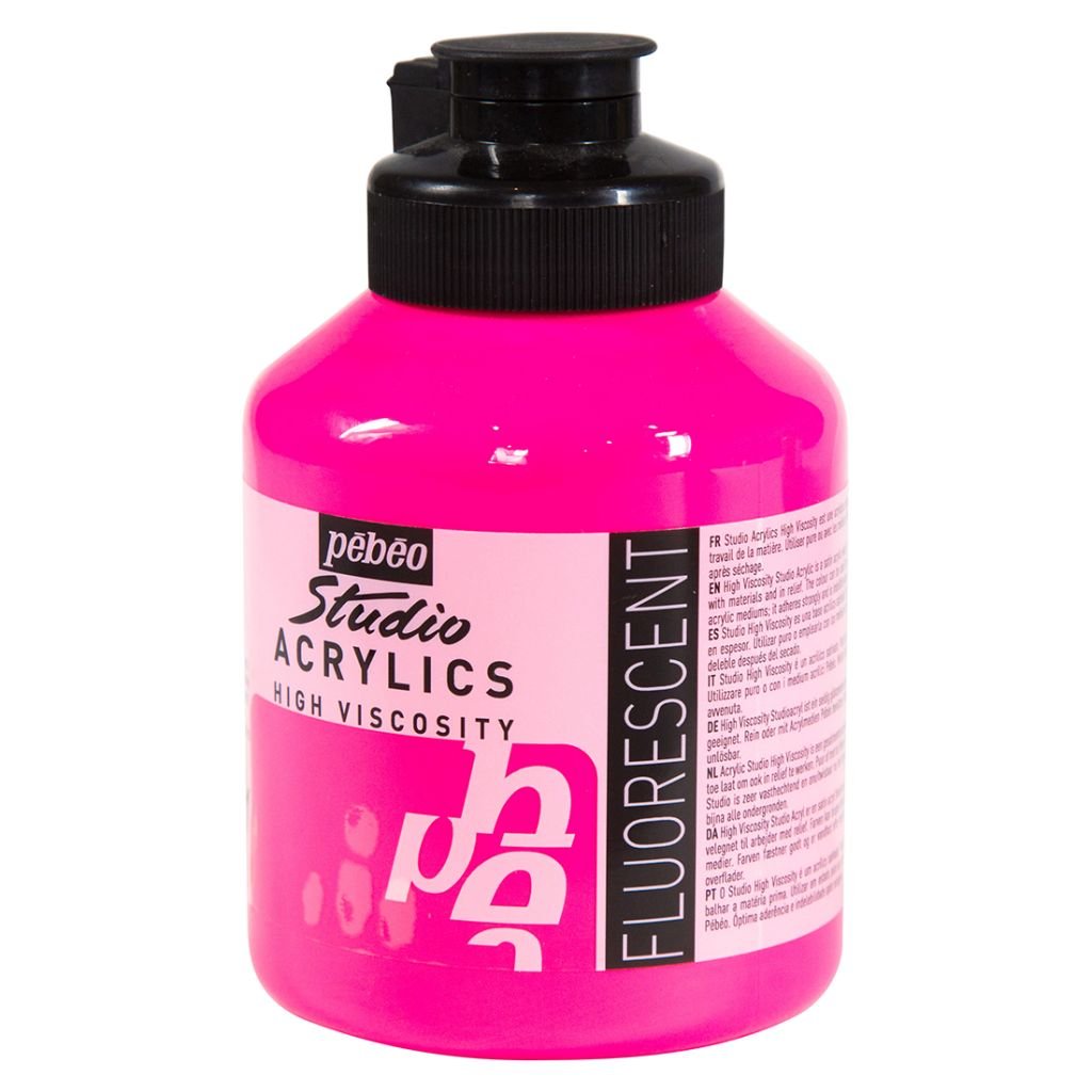 Pebeo High Viscosity Studio Acrylics - Fluorescent Pink (371) - Jar of 500 ML