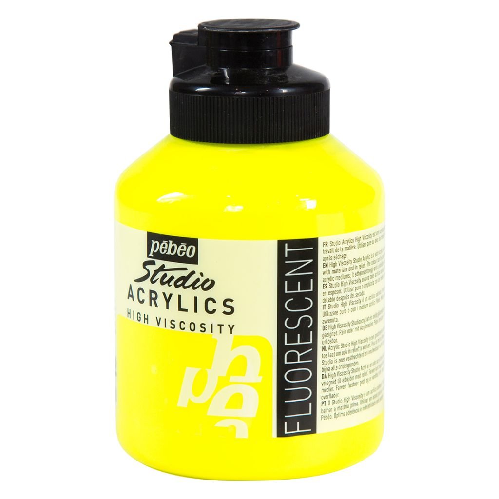 Pebeo High Viscosity Studio Acrylics - Fluorescent Yellow (372) - Jar of 500 ML