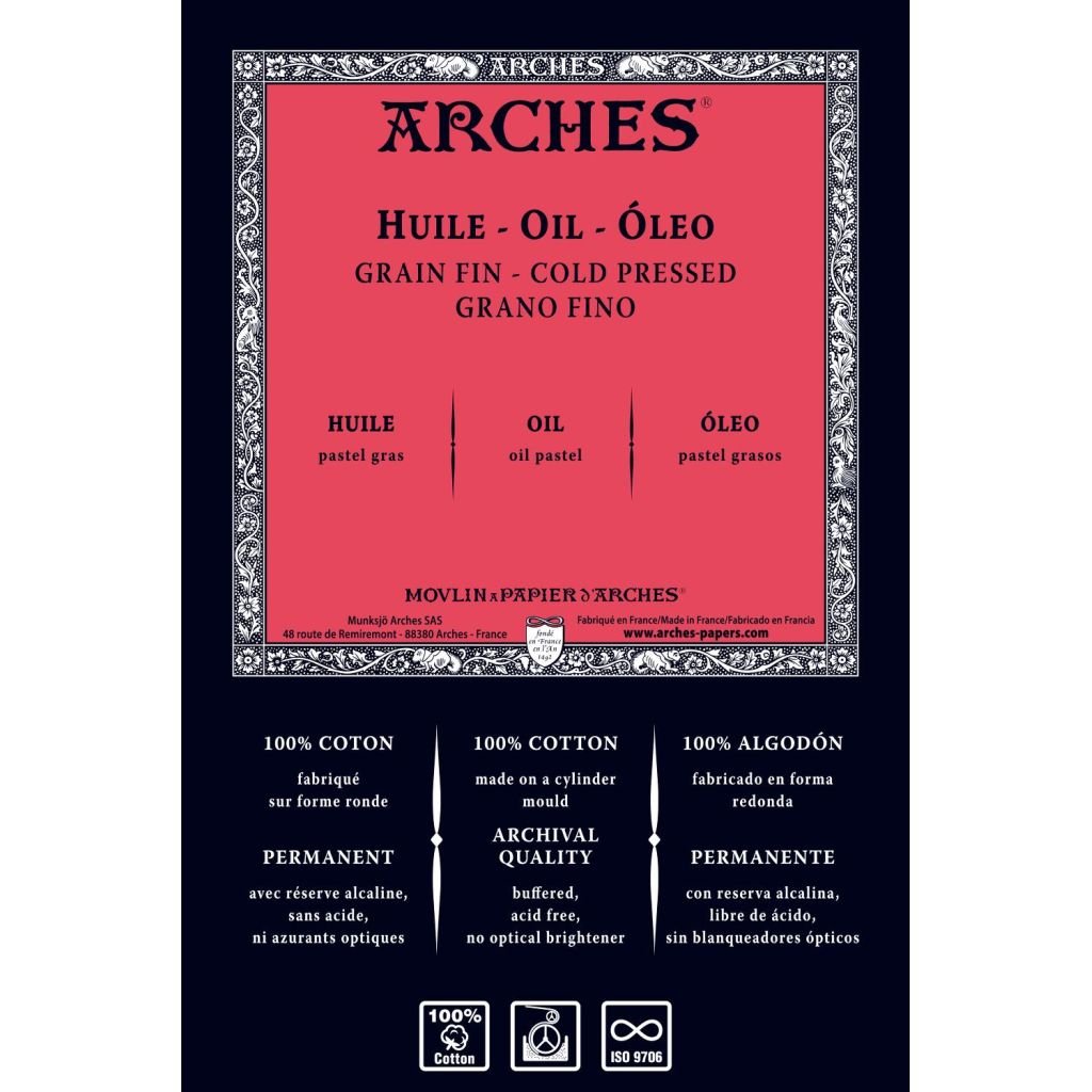 Arches Oil - Huile - 56 cm x 76 cm White Fine Grain / Cold Press 300 GSM 100% Cotton Paper, Pack of 10 Sheets