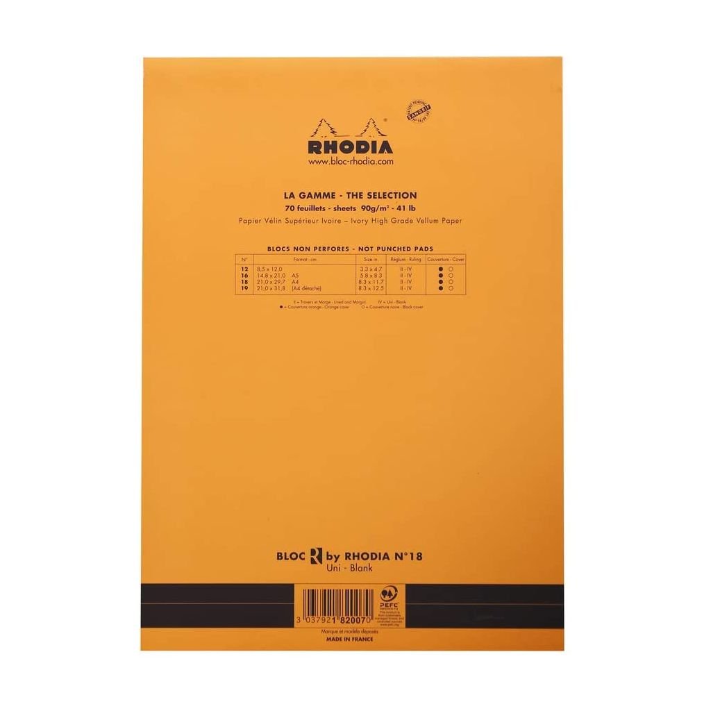 Rhodia - Orange R No. 18 - Premium - Stapled - Blank Notepad - A4 (210 mm x 297 mm or 8.3