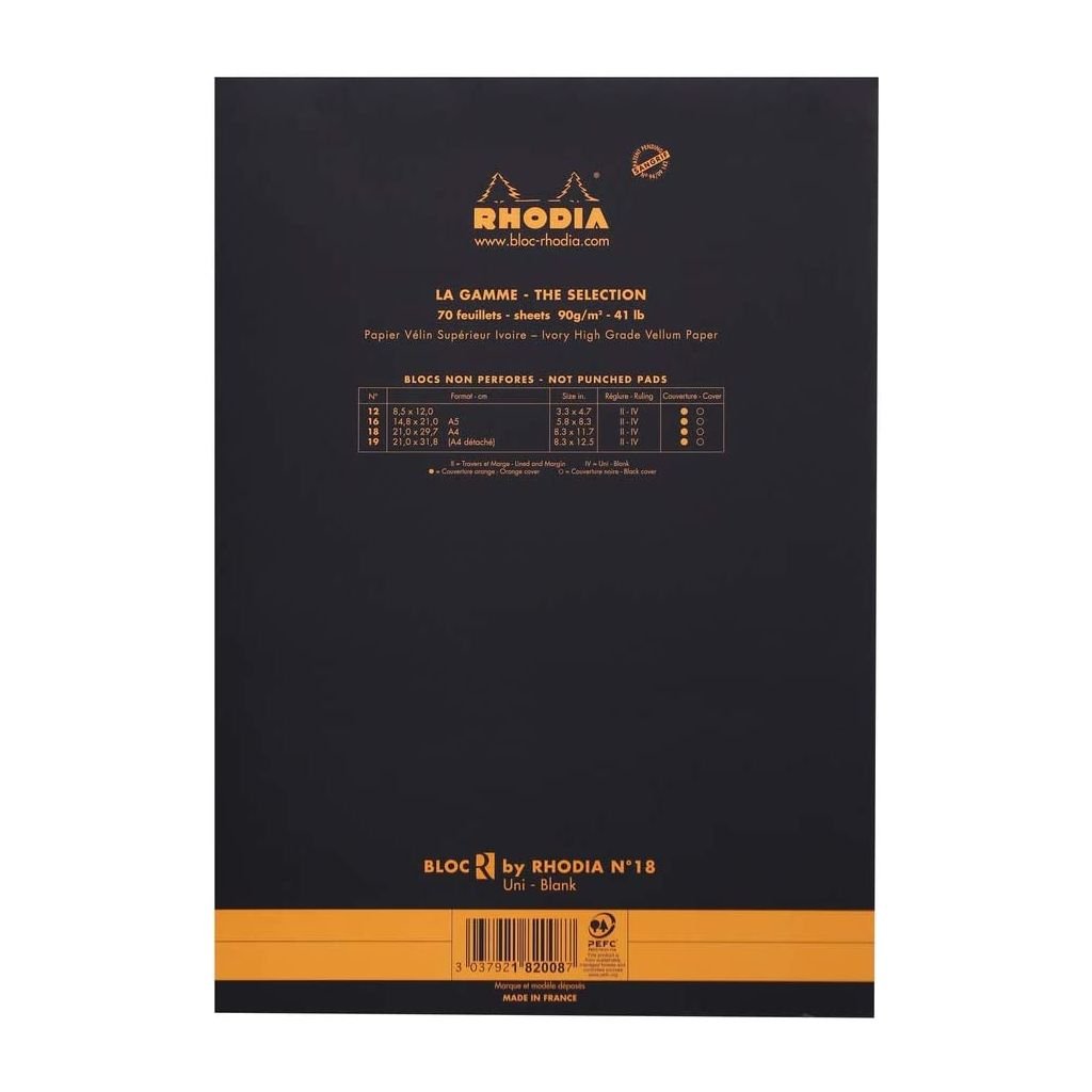 Rhodia - Black R No. 18 - Premium - Stapled - Blank Notepad - A4 (210 mm x 297 mm or 8.3