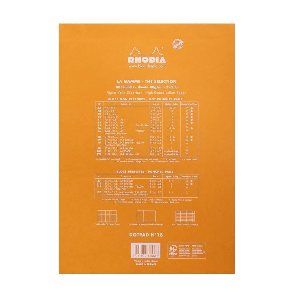 Rhodia - Basics Orange No. 18 - Stapled - Dot Grid Pad - A4 (210 mm x 297 mm or 8.3