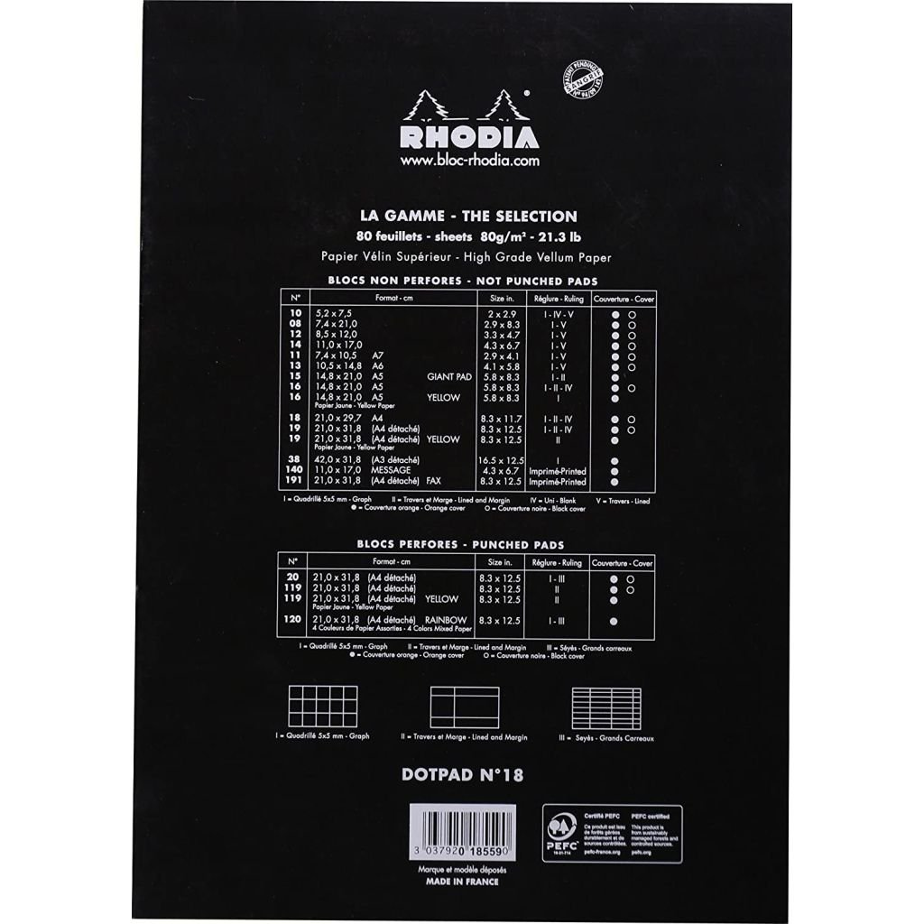 Rhodia - Basics Black No. 18 - Stapled - Dot Grid Pad - A4 (210 mm x 297 mm or 8.3