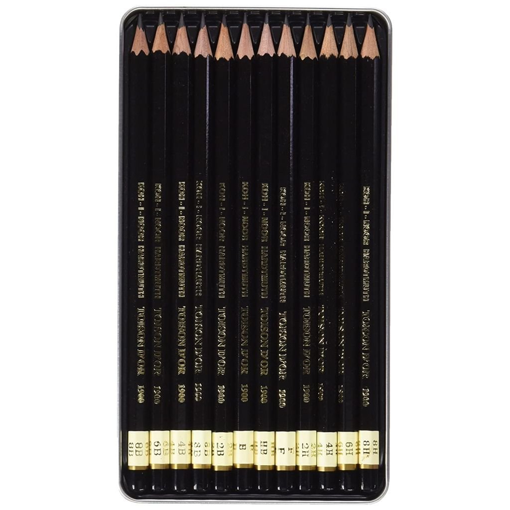 Koh-I-Noor Toison D'or Professional Graphite Pencil - Set of 12 - ART (8B to 8H) in Tin Box 