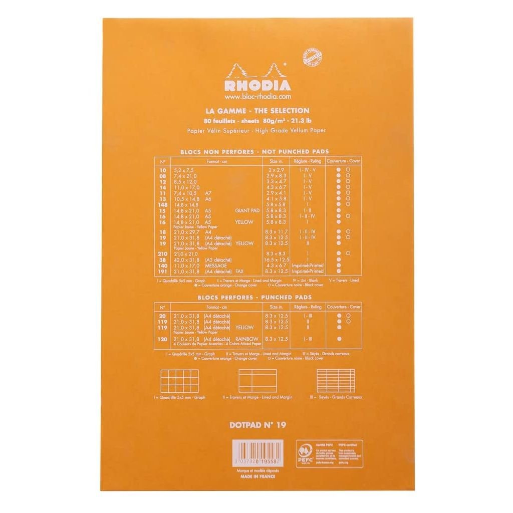 Rhodia - Basics Orange No. 19 - Stapled - Dot Grid Pad - A4+ (210 mm x 318 mm or 8.3