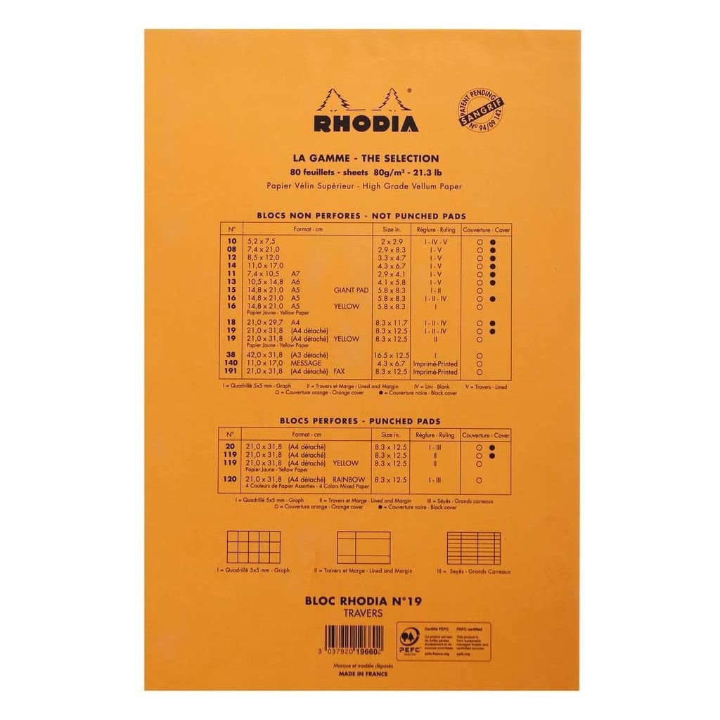 Rhodia - Basics Orange No. 19 - Stapled - Lined + Margin Notepad - A4+ (210 mm x 310 mm or 8.3