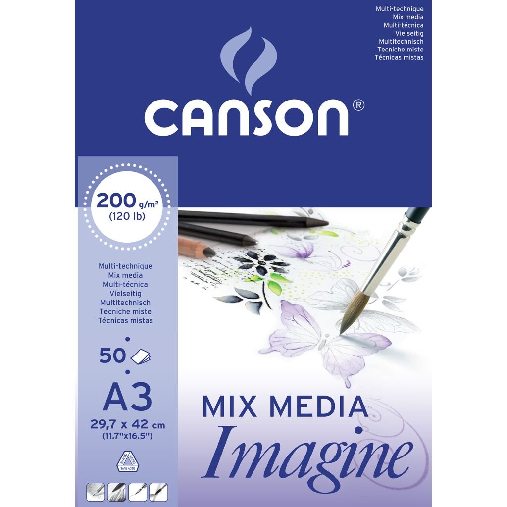 Canson Imagine Mix-Media - Light Grain 200 GSM - A3 (29.7 x 42 cm or 11.7 x 16.5