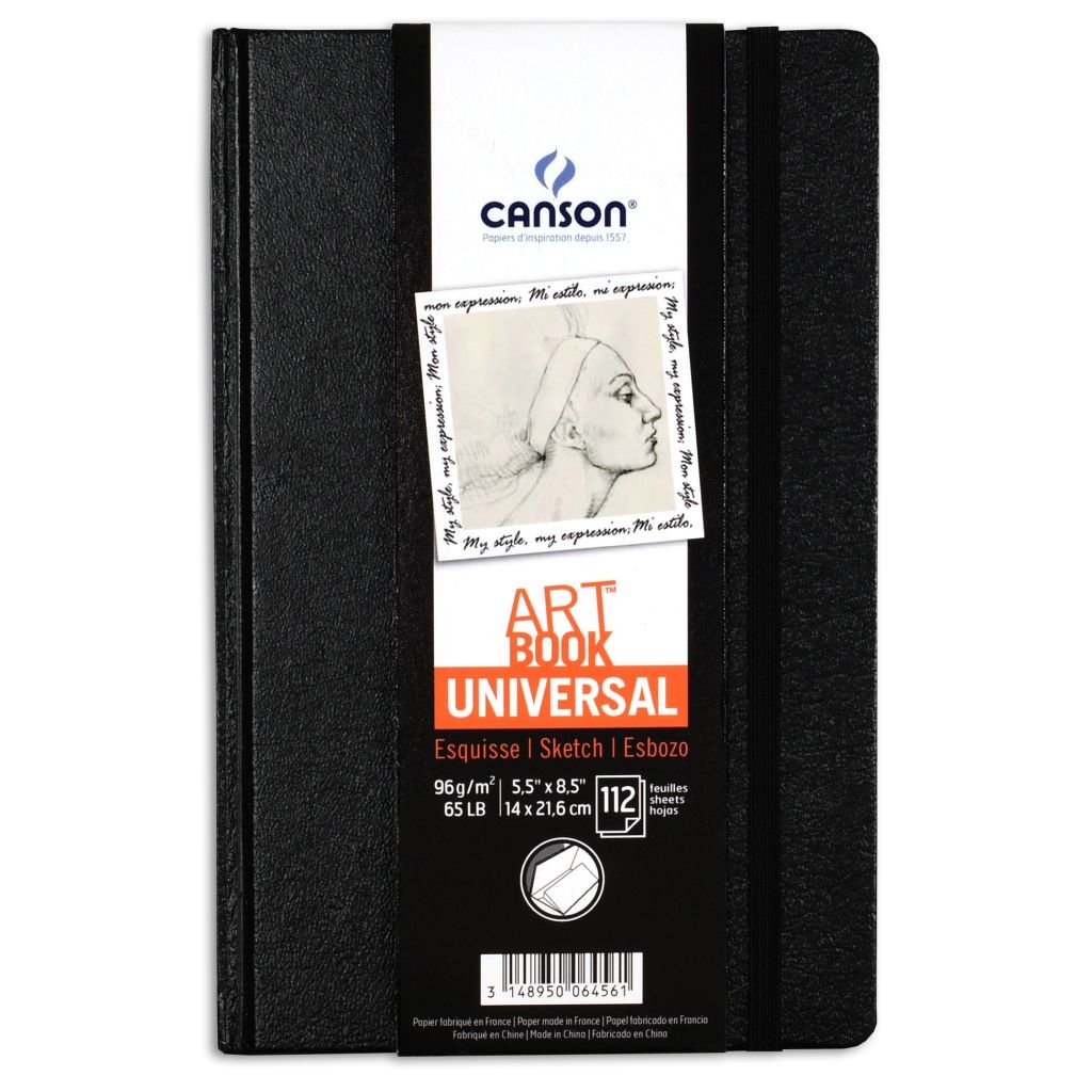 Canson Universal Art Book - Fine Grain 96 GSM - A5 (14 x 21.6 cm or 5.5 x 8.5'') - Hardcover 112 Sheets
