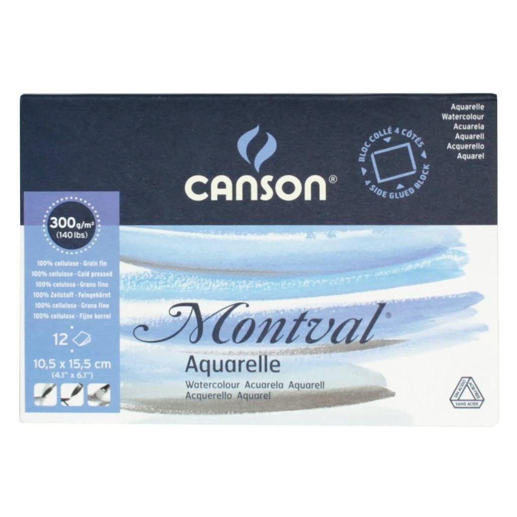 Canson Montval 300 GSM 10.5 x 15.5 cm Block of 12 Fine Grain Sheets