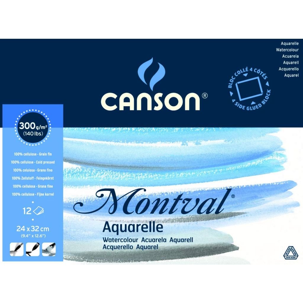 Canson Montval 300 GSM 24 x 32 cm Block of 12 Fine Grain Sheets