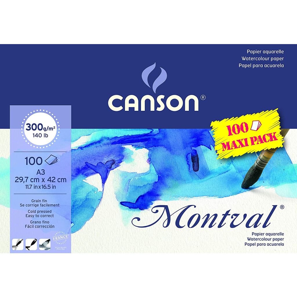 Canson Montval 300 GSM A3 Pad of 100 Fine Grain Sheets