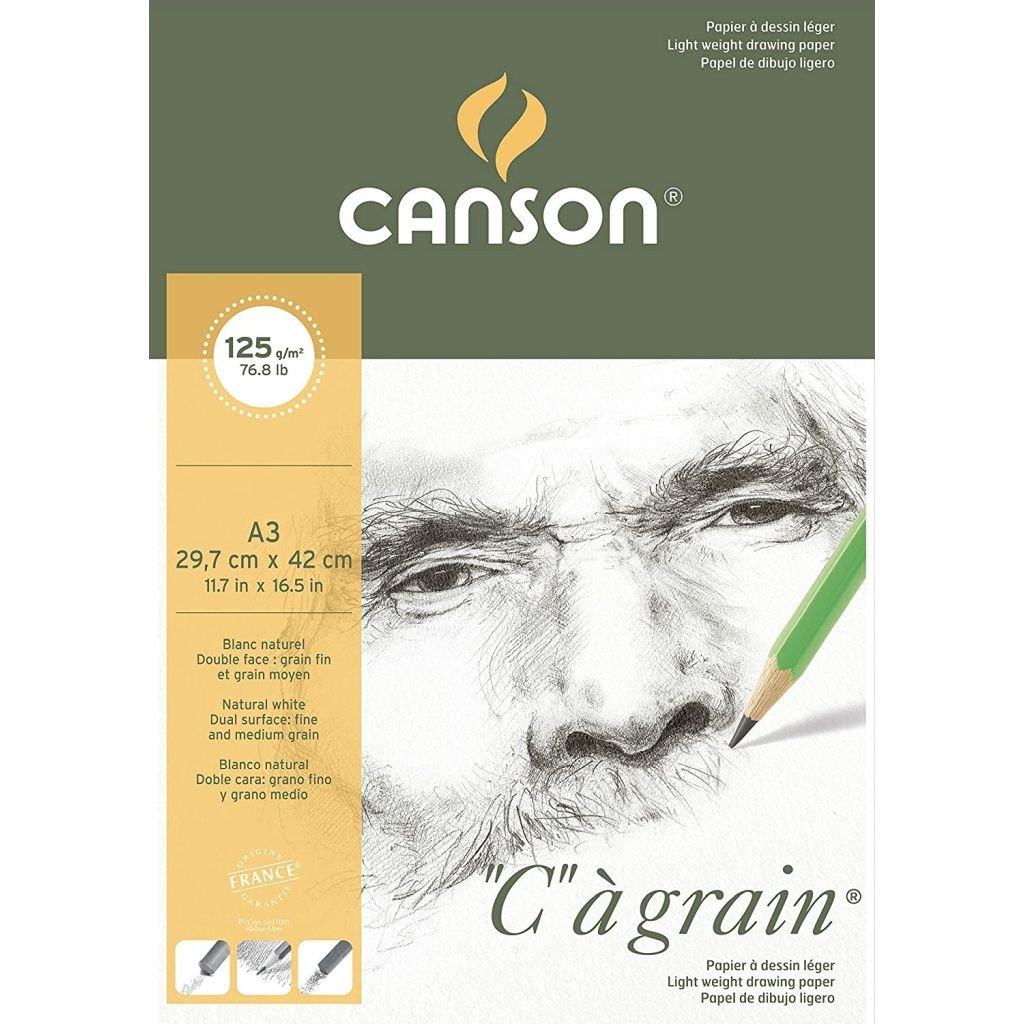 Canson C a' Grain Heavyweight Drawing Paper - Fine Grain 125 GSM A3 Poly Pack - 5 Sheets