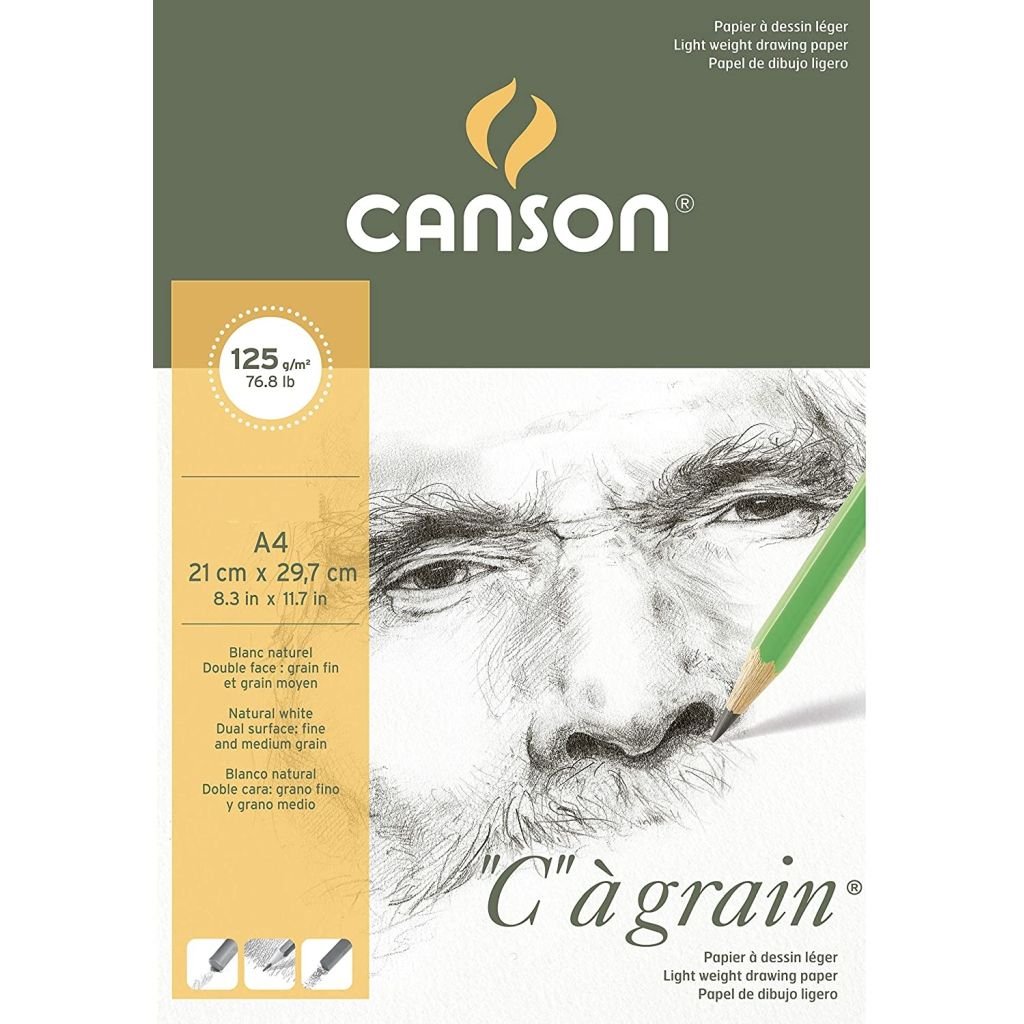 Canson C a' Grain Heavyweight Drawing Paper - Fine Grain 125 GSM A4 Poly Pack - 10 Sheets