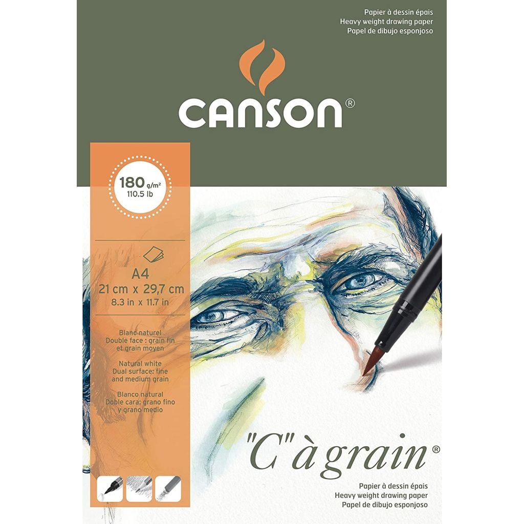 Canson C a' Grain Heavyweight Drawing Paper - Fine Grain 180 GSM A4 Poly Pack - 10 Sheets