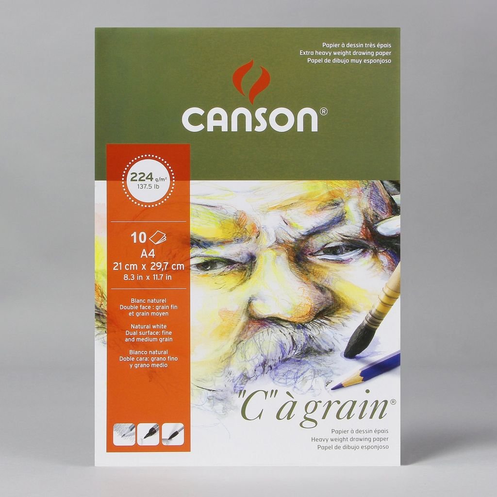 Canson C a' Grain Heavyweight Drawing Paper - Fine Grain 224 GSM A4 Poly Pack - 10 Sheets