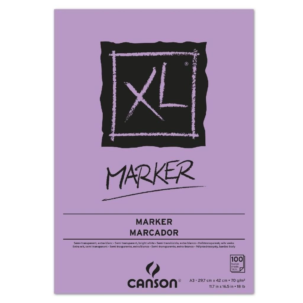 Canson XL Marker Paper - 70 GSM A3 (29.7x 42 cm or 11.7 x 16.5'') - Pad of 100 Smooth Sheets