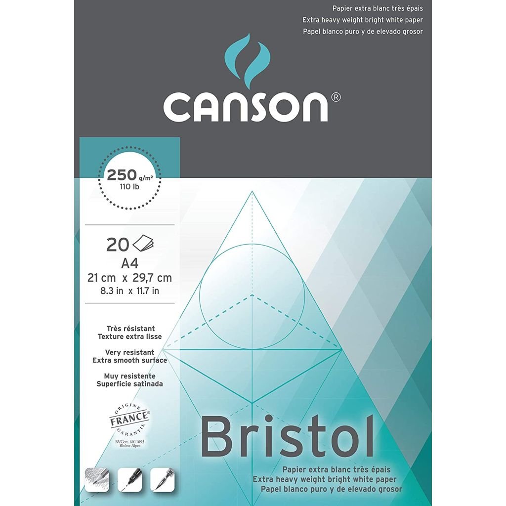 Canson Bristol Drawing Pad - Extra-Smooth Surface 250 GSM - A4 (21.6 x 27.9 cm or 8.5 x 11