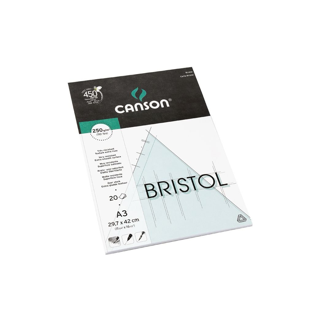 Canson Bristol Drawing Pad - Extra-Smooth Surface 250 GSM - A3 (29.7 x 42 cm or 11.7 x 16.5