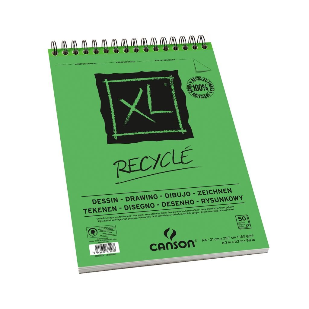Canson XL Recycled Drawing & Sketching Paper - 160 GSM A4 (21x 29.7 cm or 8.3 x 11.7'') - Album of 50 Honeycomb Grain Sheets