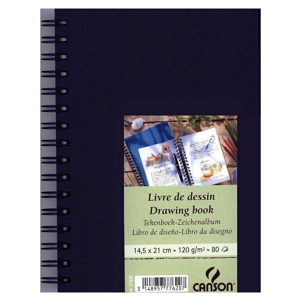 Canson Drawing Book - Fine Grain 120 GSM - A5 (14.5 x 21 cm or 5.7 x 8.3'') - China Blue Cover Art Book of 80 Sheets