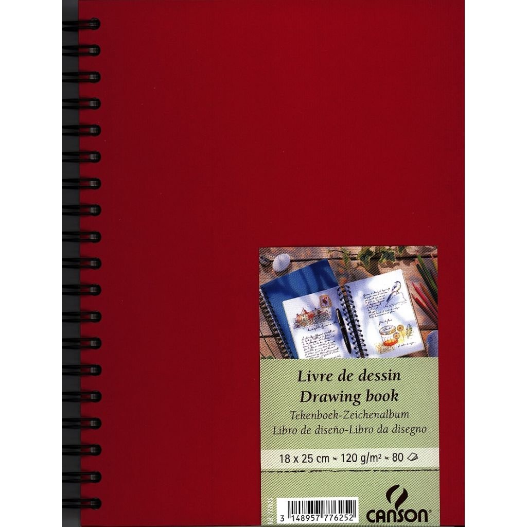 Canson Drawing Book - Fine Grain 120 GSM - 18 x 25 cm or 7.1 x 9.8'' - Red Cover Art Book of 80 Sheets