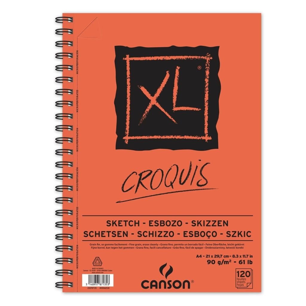 Canson XL Croquis - Drawing & Sketching Paper - 90 GSM A4 (21x 29.7 cm or 8.3 x 11.7'') - Album of 120 Light Grain Sheets