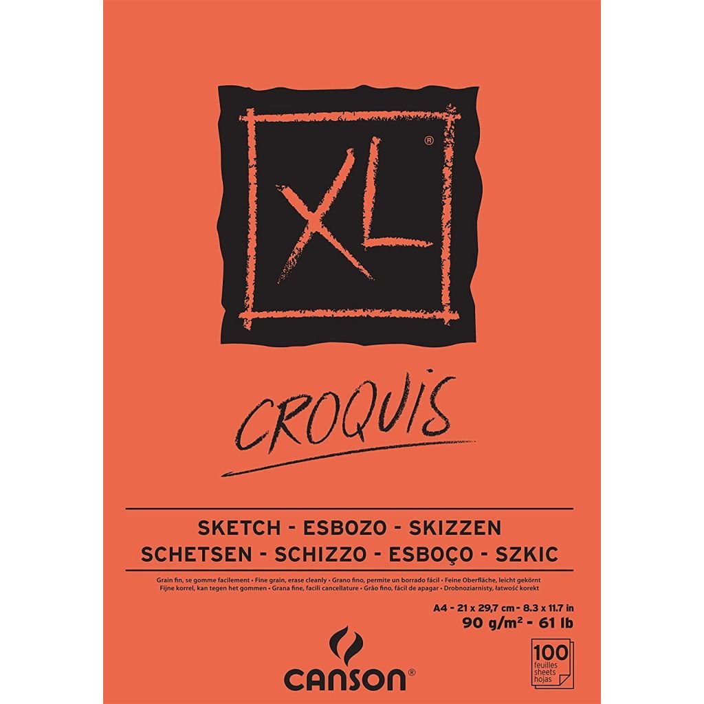 Canson XL Croquis - Drawing & Sketching Paper - 90 GSM A4 (21x 29.7 cm or 8.3 x 11.7'') - Pad of 100 Light Grain Sheets