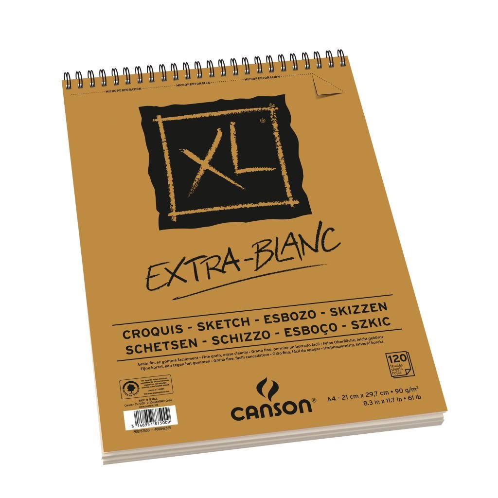 Canson XL Extra White - Drawing & Sketching Paper - 90 GSM A4 (21x 29.7 cm or 8.3 x 11.7'') - Album of 120 Fine Grain Sheets